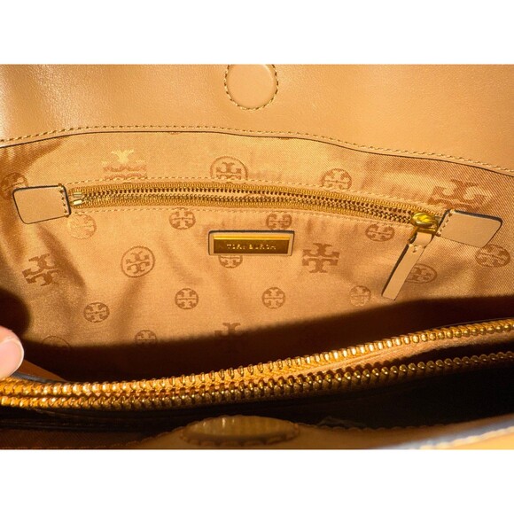 Tory Burch Designer Alexa Beige Tan Quilted Slouchy Leather Tote Purse Handbag - Picture 8 of 9